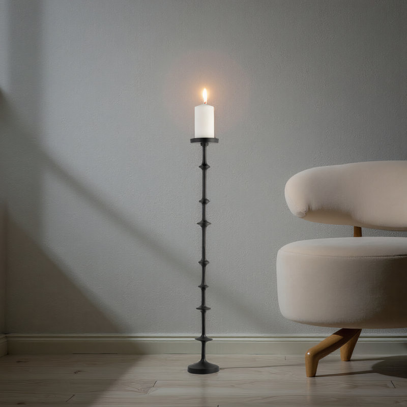 Adel Modern Metal Wood Aluminum Candle Holder for Pillar or Taper Candles Decorative Single Candleholder Stand Contemporary Accent Decor Candlestick Holder Display Pedestal Home Decor