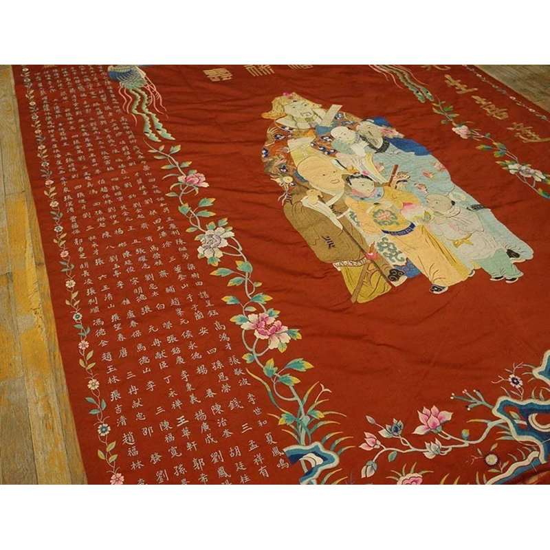 Magnificent Red Background Color With Some Details About Chinese Culture Antique Silk Embroidery Rug Round 8'9"