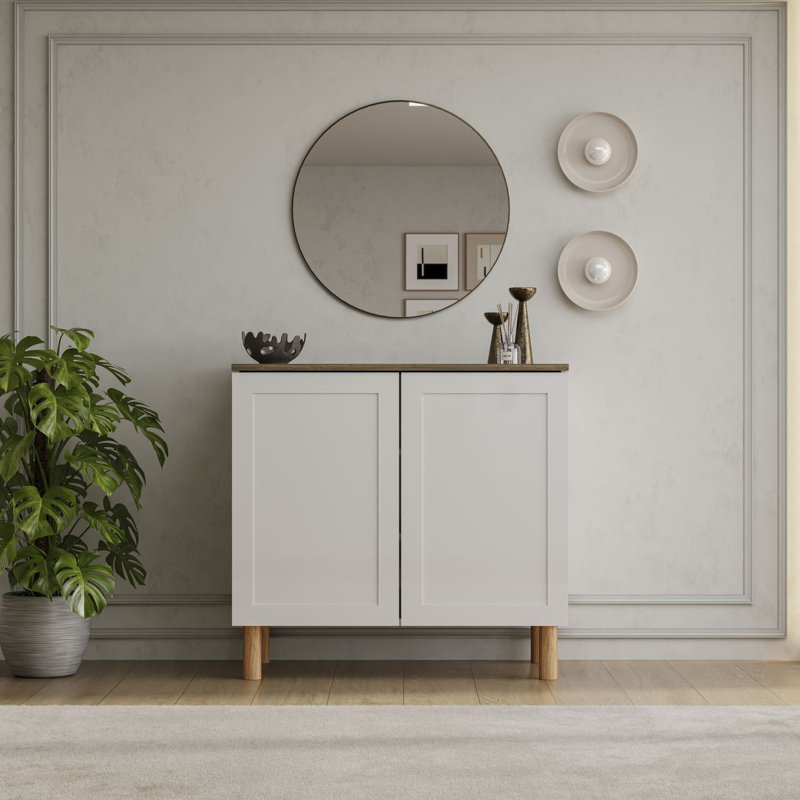 Buffet de 35 po de largeur Boli, Blanc/noyer, 35 po de largeur