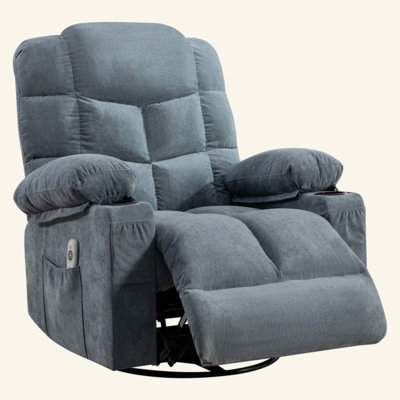 Fauteuil inclinable pivotant massant surdimensionné avec chauffage lombaire pour salon, avec porte-gobelets et port de chargement USB, pour adulte