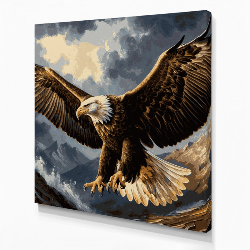 «Birds Golden Eagle», art mural sur toile grise, H 12 po x l 12 po