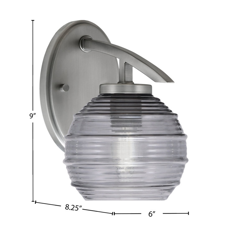 Kurve Wall Sconce With 6" Ribbed Glass, Nickel, Smoke