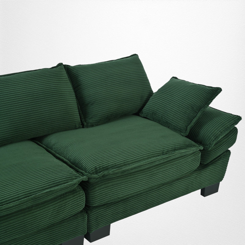 Canapé en velours côtelé 85,37 po, Vert foncé