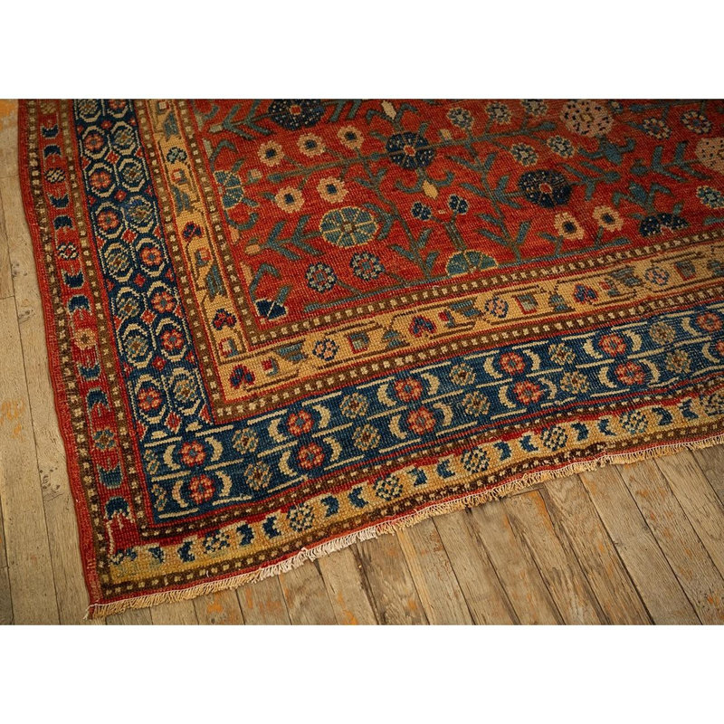 1930s Antique Red Ground Asian Design Chinese Khotan Handknotted Pile Wool Rug
