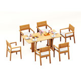 9 Pcs Grade-A Teak Wood Dining Set: Warwick Console Folding Rectangle Table And 8 Vellore Stacking Arm Chairs #11VL1508