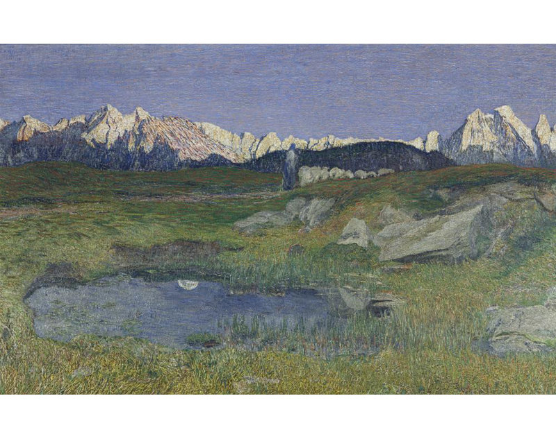 «Alpine Landscape at Sunset» par Giovanni Segantini - Art mural sur toile tendue avec châssis, H 40 po x l 28 po