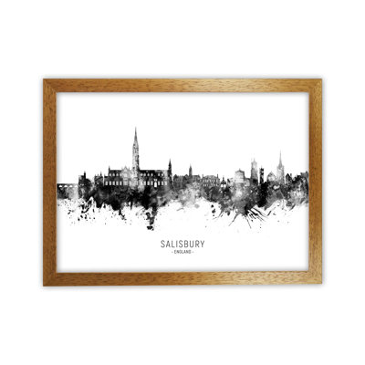 Salisbury England Skyline Black White City Name by Michael Tompsett - Print
