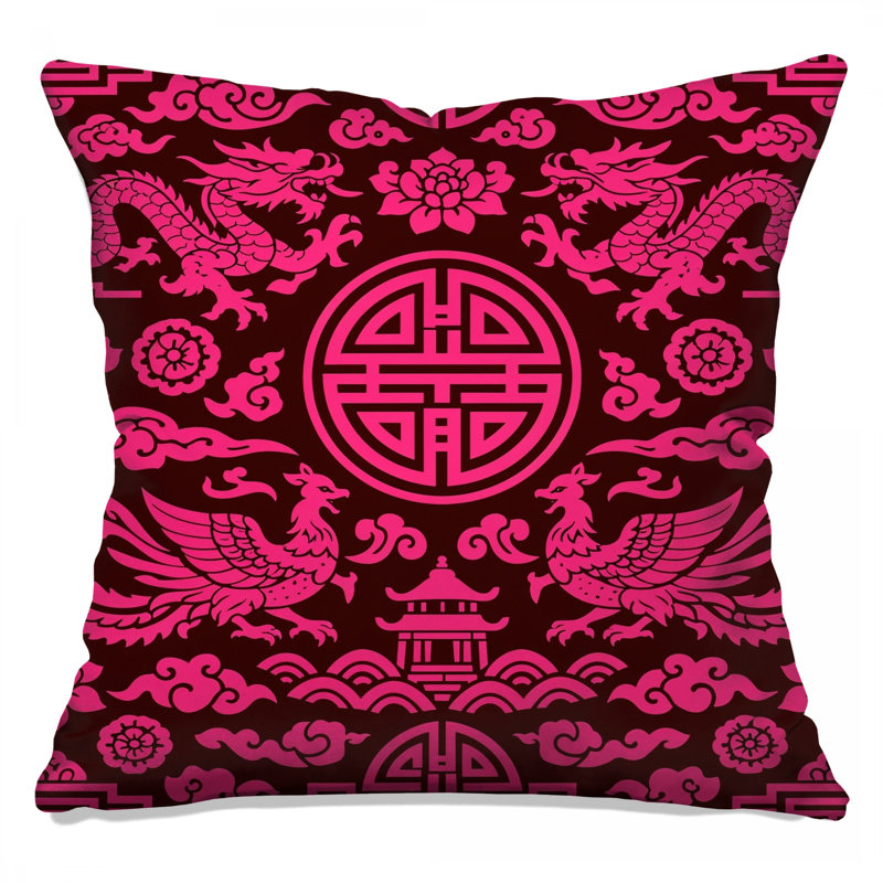 Pink Oriental Dragons Double Sided Throw Pillows, 16 x 16 pouces