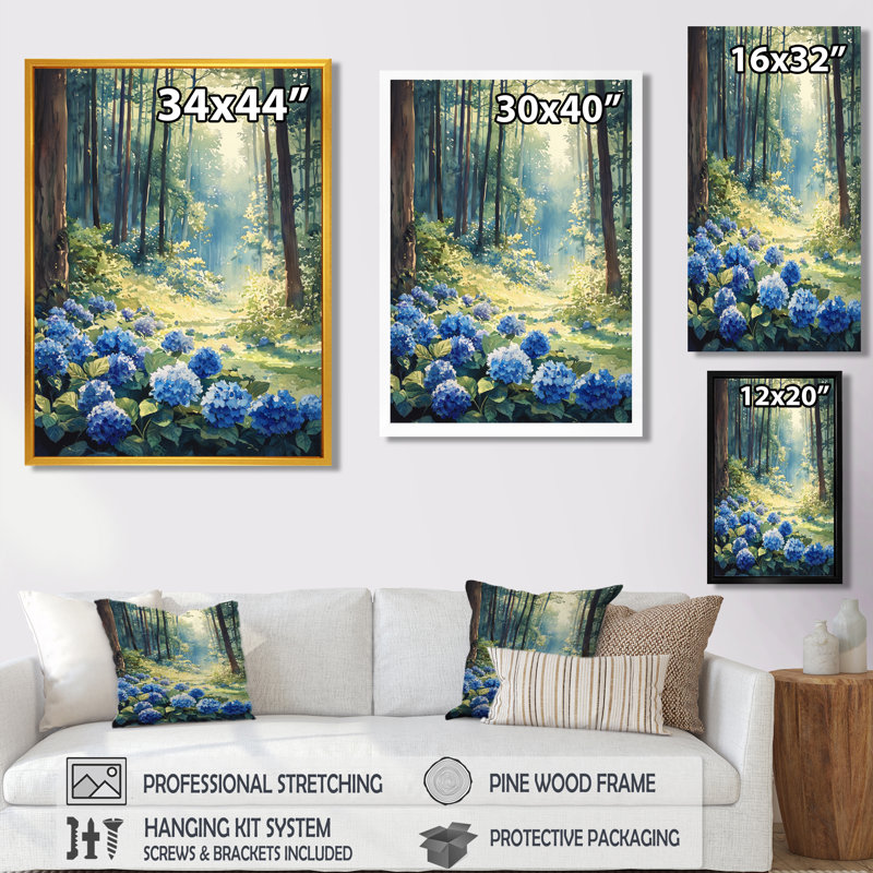 Armande, hortensias à l'ombre des arbres - art sur toile Hydrangea, H 20 po x l 12 po, Impression encadrée flottante, Blanc