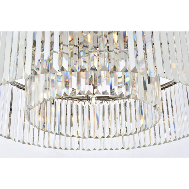 Plafonnier encastré cylindrique de style lustre 43,5 po Yazmin, Transparent, Nickel poli