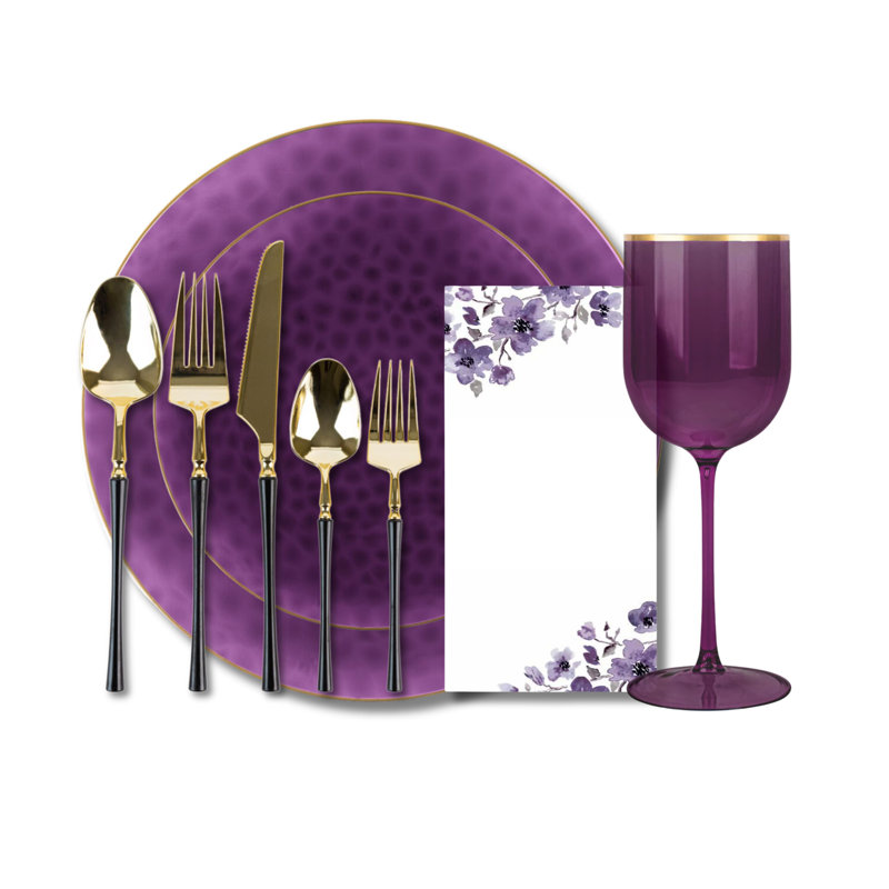 Ensemble de fête jetable en plastique mauve - martelé biologique (30 réglages)