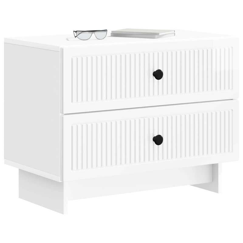 62cm W Manufactured Wood Bedside Table, High Gloss White