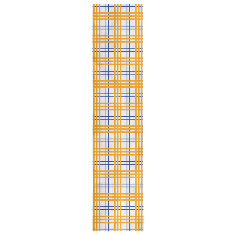 Paid Polyester Table Runner, 72" L x 16" W, White/Blue/Gold