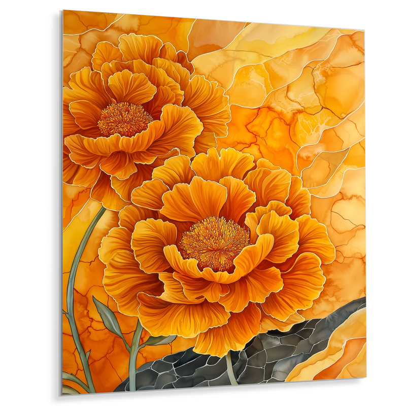 «Carnations Flowers On Geode River I», décoration murale en métal à motif floral, œillets, H 20 po x l 12 po x P 0,84 po