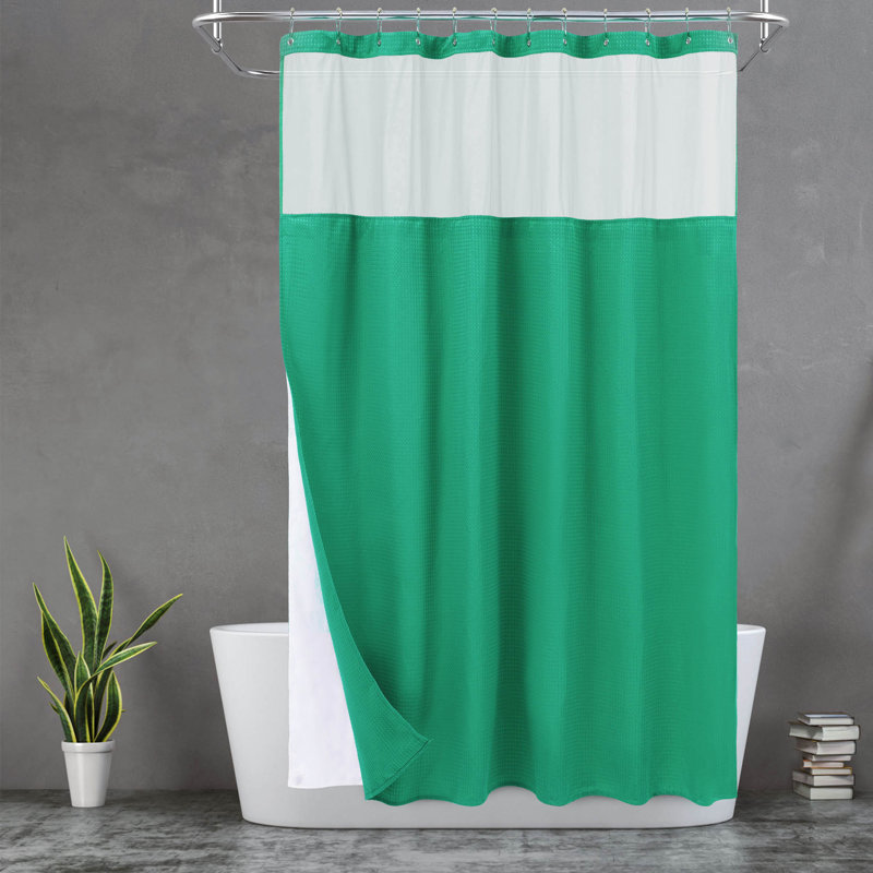 Rideau de douche Waffle Weave avec doublure à encliqueter, 12 crochets inclus, H 72 po x l 71 po, Vert