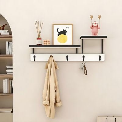 Wall-Mounted Shelf With Hooks -  Entryway Hanging Shelf With Hooks For Bathroom, Living Room, Bedroom