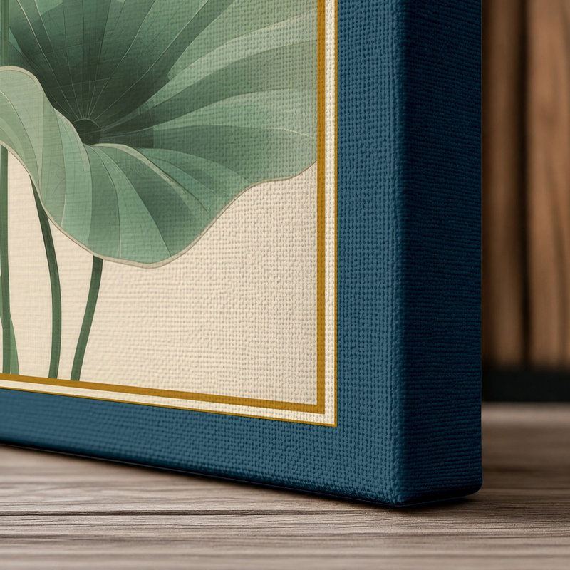 Lotus Blossoms Botanical - Wrapped Canvas, 30x20 - 76.2 x 50.8 cm, Teal Border
