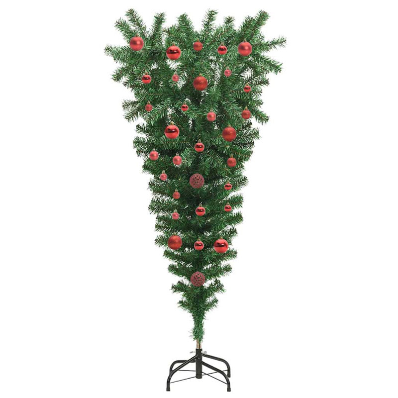 vidaXL Upside-down Artificial Pre-lit Christmas Tree with Ball Set, 3.94 ft