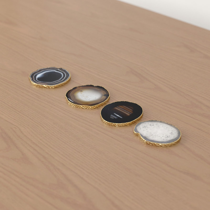 Agate Coaster with Gold Edge, Black