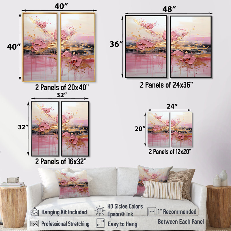Or et rose, formes liquides modernes II - art mural doré, H 36 po x l 48 po, Impression encadrée flottante, Noir