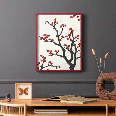 Red Berry Branch II Framed Print - Solid Wood