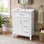 Meuble-lavabo 24 po avec lavabo en céramique, structure en bois massif et armoire en panneau de fibres à densité moyenne, 1 porte, tiroir rabattable et 3 tiroirs, meuble-lavabo à fermeture en douceur avec tablette réglable et poignées argentées-132981521