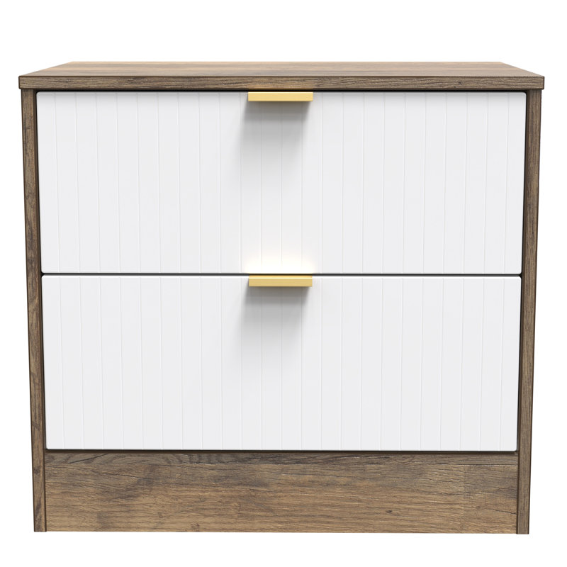 Berklie 58cm W Manufactured Wood Bedside Table, White Matt/Vintage Oak
