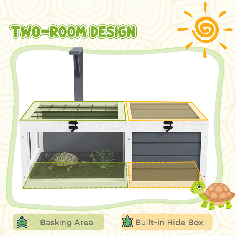 Tortue grise grise - en bois avec plateaux coulissants et table de tortue d'extérieur pour animaux de compagnie