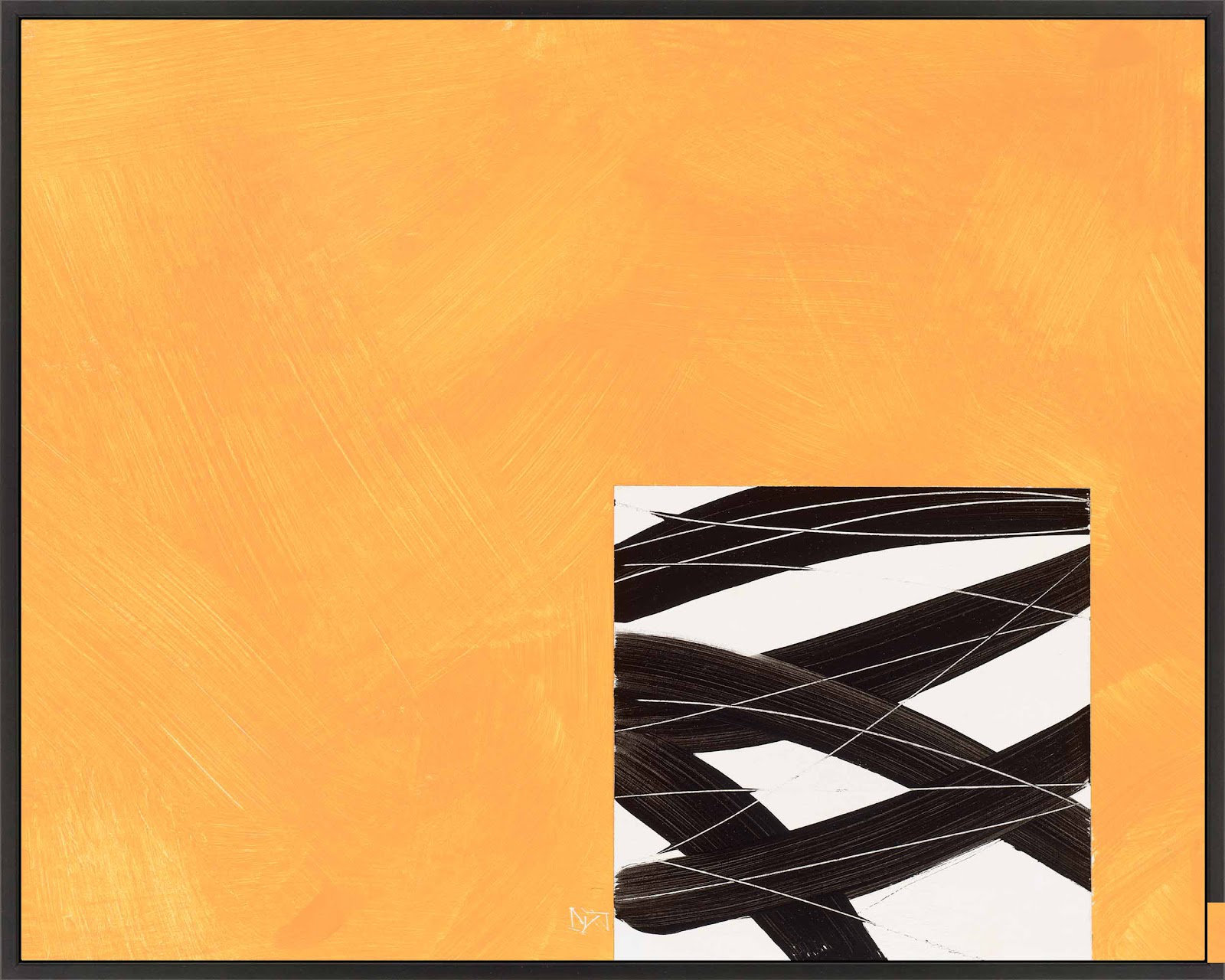 Composition With Yellow 2 by Robert Kamnatnik, Black Framed Canvas, 21" H x 30" W x 1.38" D