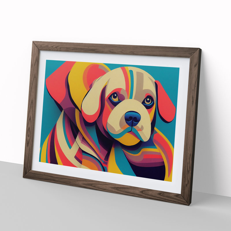Abstract Puppy Dog - Framed Print, 46cm H x 64cm W x 2cm D, Walnut