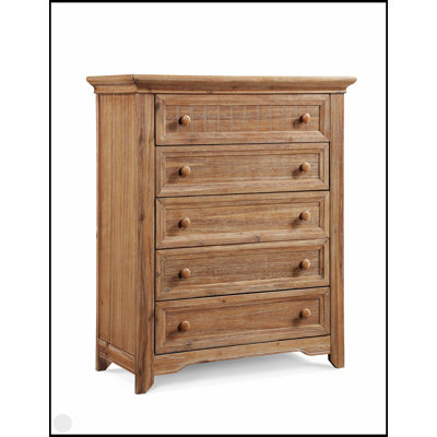 Winchester 5-Drawer Chest Biscotti With Fine Molding, Velvet-Lined Top Drawer, And Non-Toxic Finish For Modern Storage