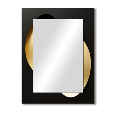 Golden Droplets On Black - Geometric Decorative Wall Mirror, Black Mirror, Printed Metal Art
