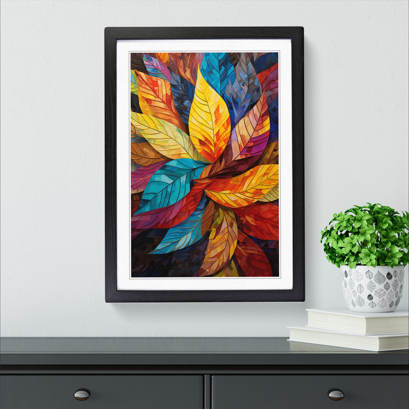 Leaf Constructivism - Single Picture Frame Print on Wood, Black , 64cm H x 46cm W x 2cm D