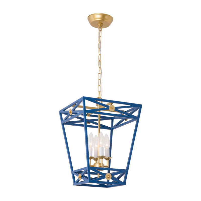 Luminaire 4 lumières Berta, Bleu/doré