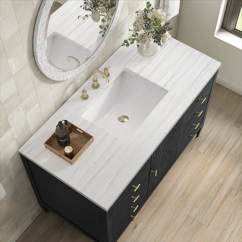 Myrrin 48'' W Single Vanity, Carbon Oak, Parisian Blue, 8" Widespread