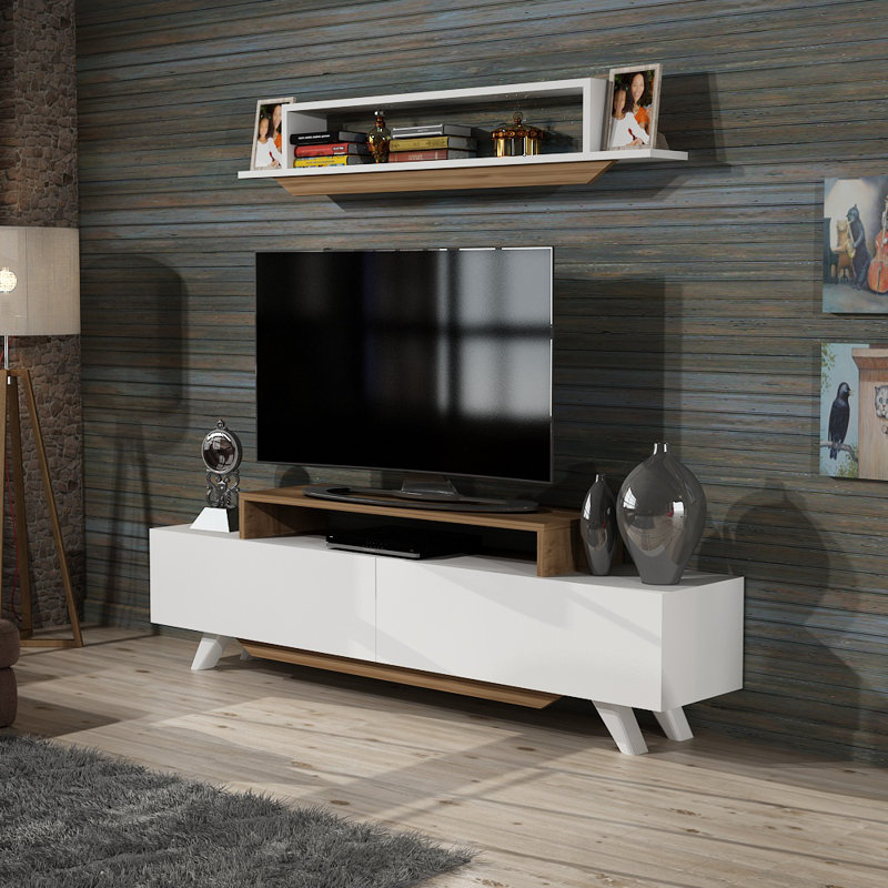 TV Stand And Media Console Cay, White/Walnut