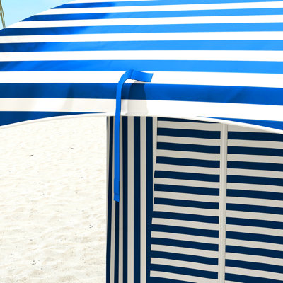 Parasol de plage de 5,9 pi x 5,9 pi avec murs interchangeables - bleu et blanc, portatif, garde, sacs de sable, construction portative de l'écurie portable à rayures blanches, 5,9 pi x 5,9 pi, évents, sac