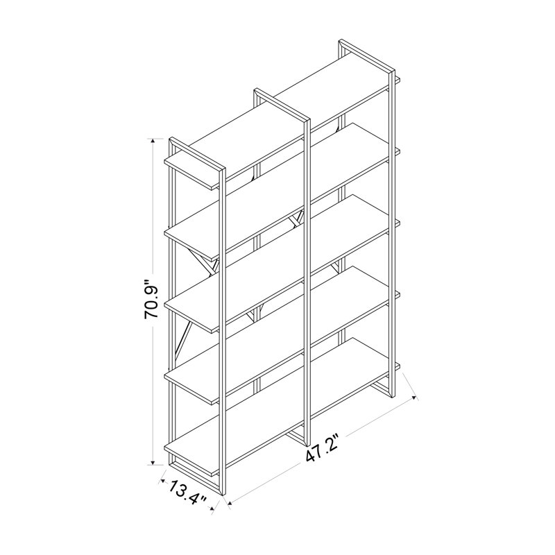 Étagère à livres en métal H 70,9 "x l 70,9" Alnisha, Chêne, (2 tablettes) H 70,9 po x l 47,2 po x P 13,4 po