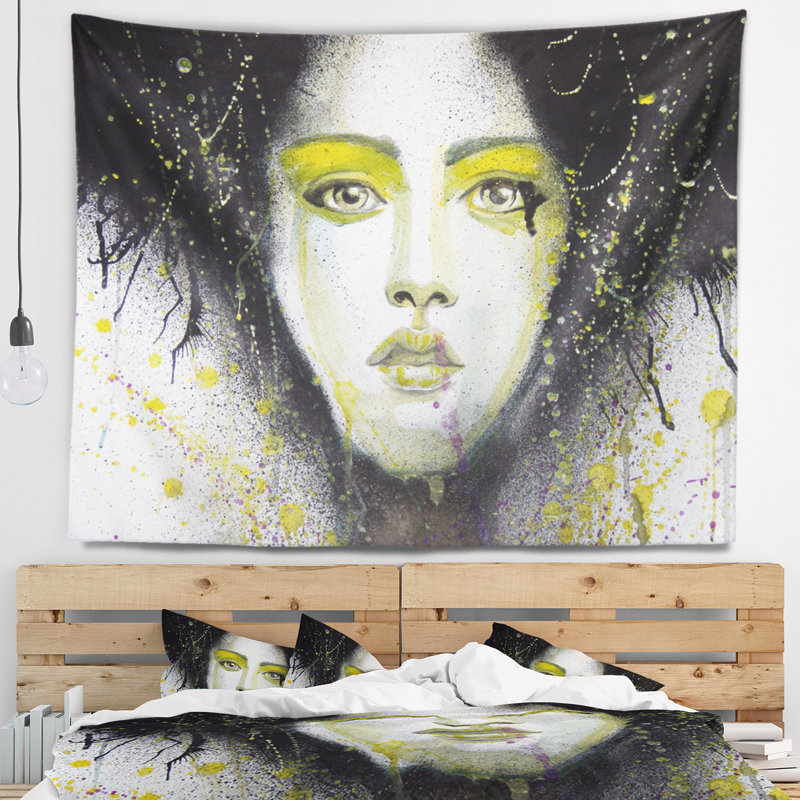 Grande fille avec ligne jaune Abstract, H 50 po x l 60 po