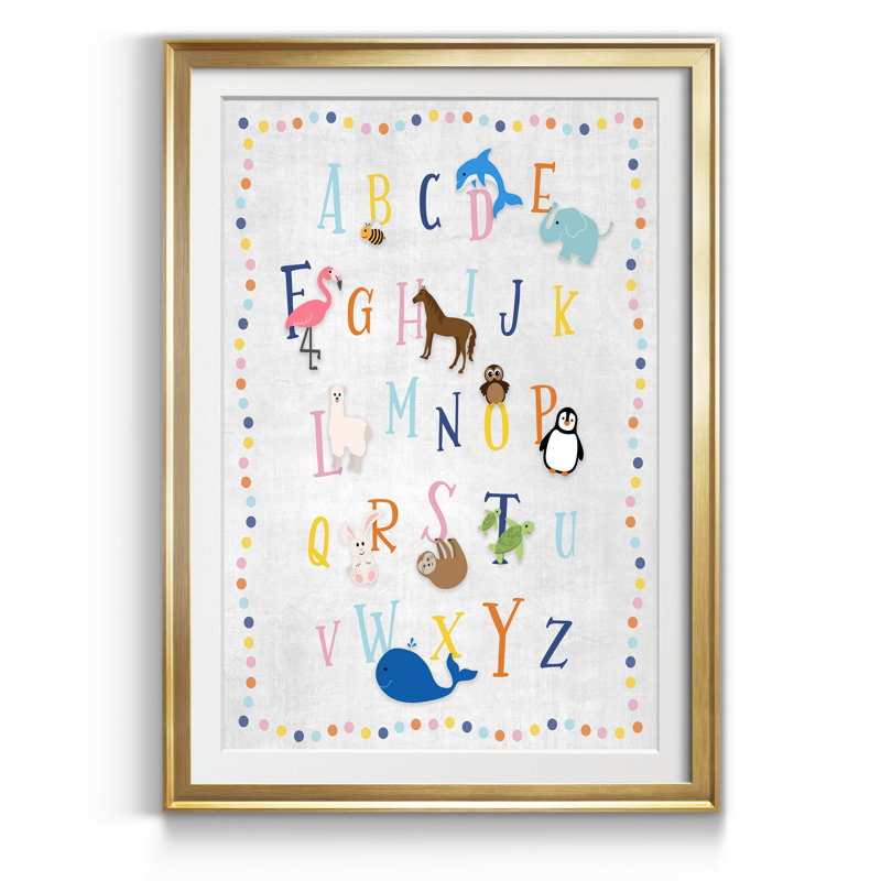 Animal Alphabet - Reproduction d'art graphique sur papier encadré, Doré, H 18,5 po x l 24,5 po x P 1,5 po
