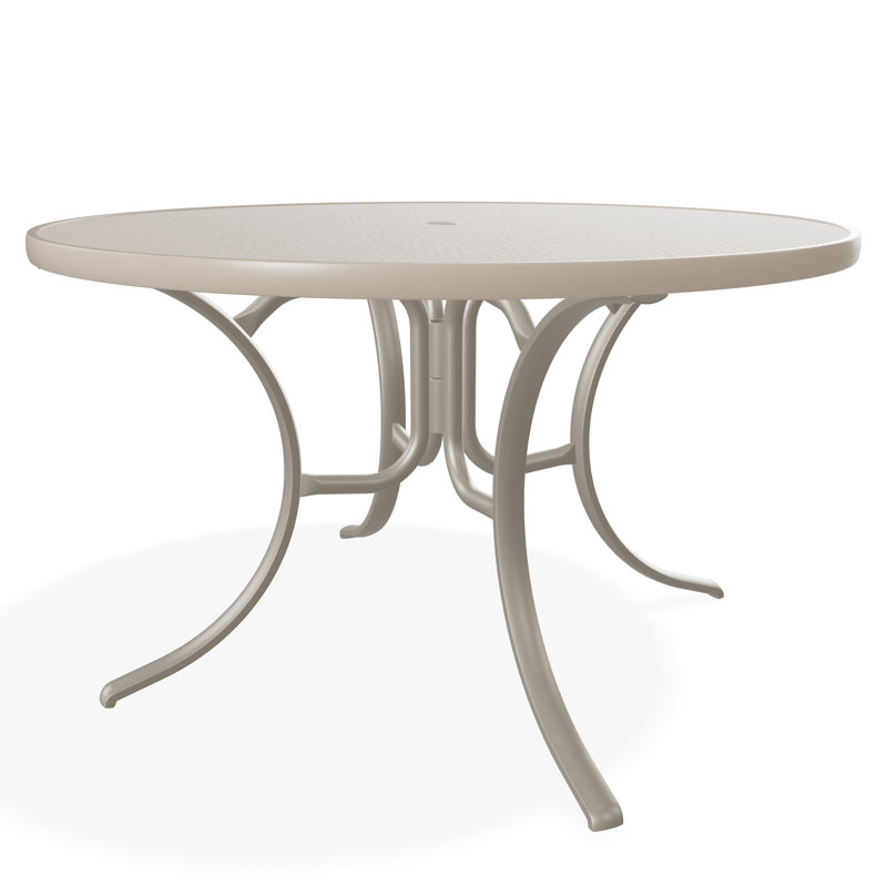 48" Round Hammered Marine Grade Polymer Outdoor Dining Table with Umbrella Hole, Gray/Desert
