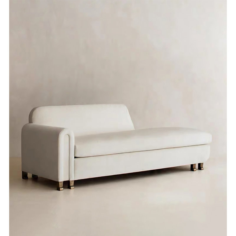 Chaise longue de style nordique en bois massif blanc et velours pour la chambre et le salon, Right Hand Facing