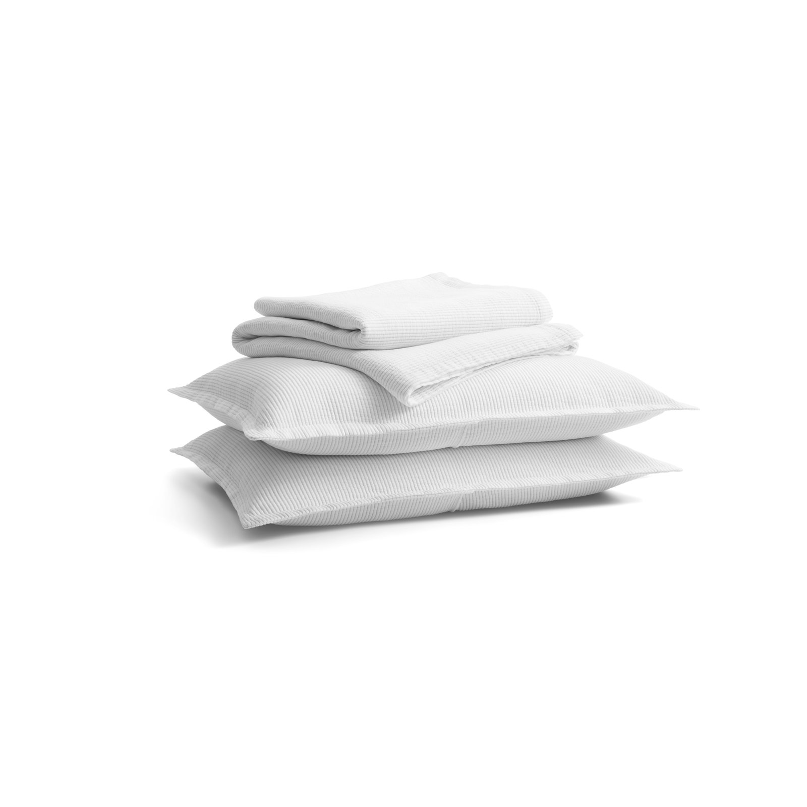 Ripple Cotton Coverlet Set, Queen Bedspread + 2 Queen Shams, White/Putty