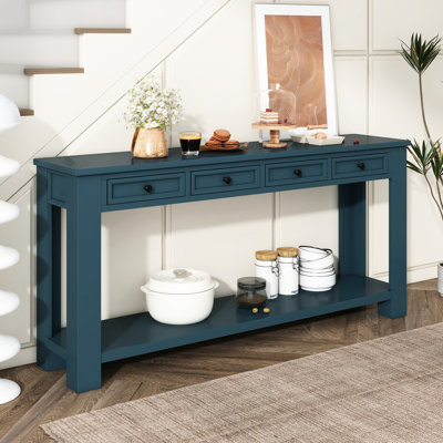 Console rectangulaire bleu foncé: rangement pour le salon et la table d'entrée: console avec tiroir