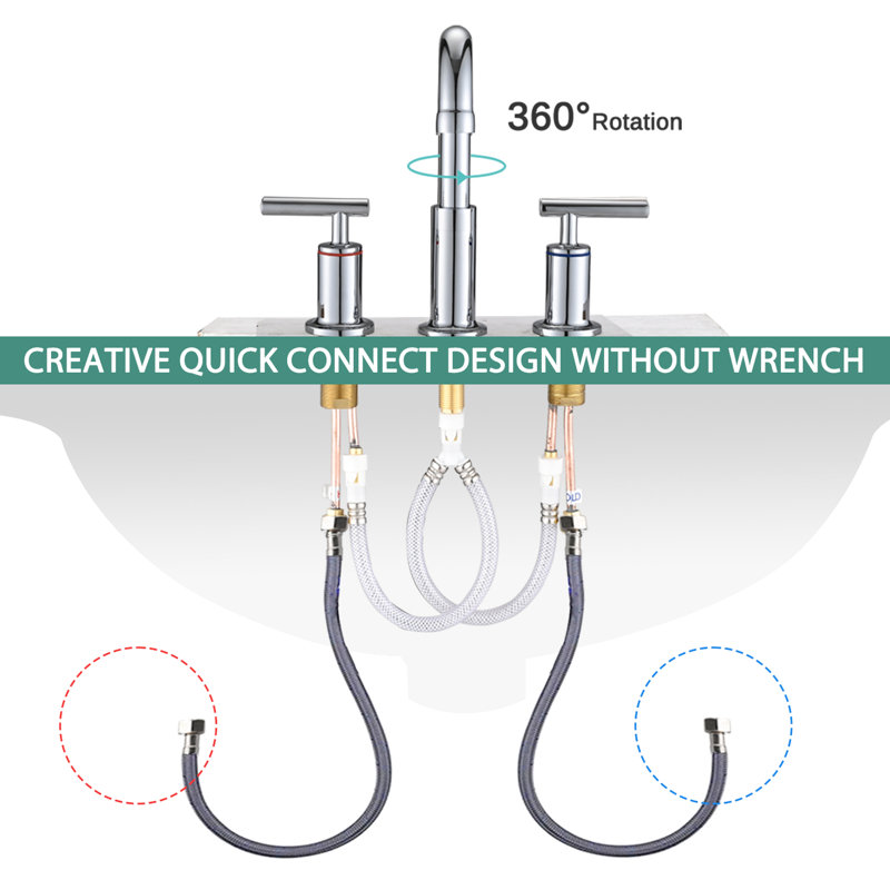 8 In. Double Handle Bathroom Faucet With Pop Up Drain, 360 Swivel, Ceramic Disc Valves, Soft Water Flow Aerator Widespread In , 2 Handles, Fine Quality