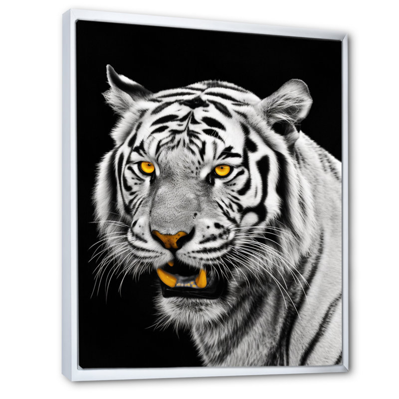 Tigre blanc féroce VI - animaux, art mural, salon, H 20 po x l 12 po x P 1 po, Cadre flottant blanc