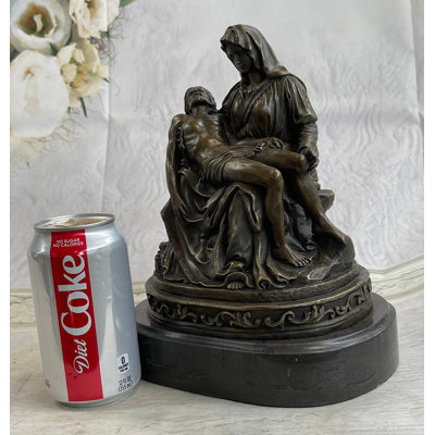 La Pieta by Michelangelo Bronze Sculpture Statue Miniature Replica on Marble Base