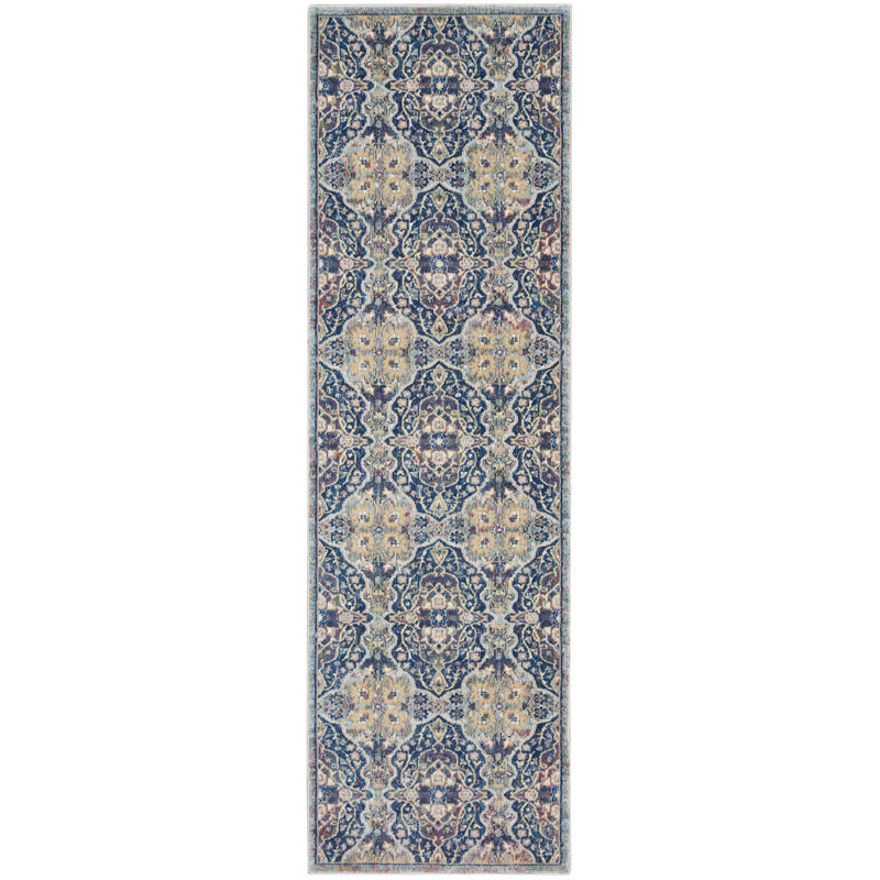Tapis bleu marine traditionnel Raymond Farmhouse, Tapis de couloir 2 pi 4 po x 8 pi