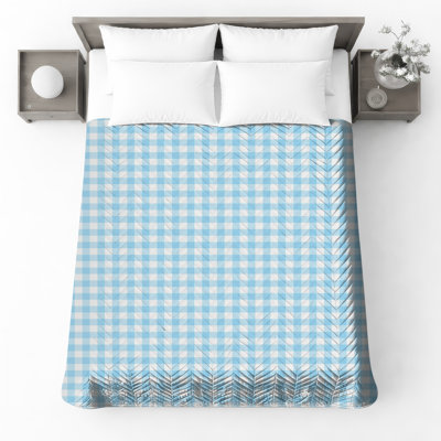Blue White Gingham Quilted Bedspread All Sizes