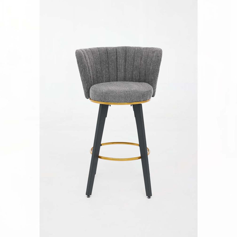 Swivel Polyester Upholstered Metal Bar Stools Set with Footrest,Back, Gray